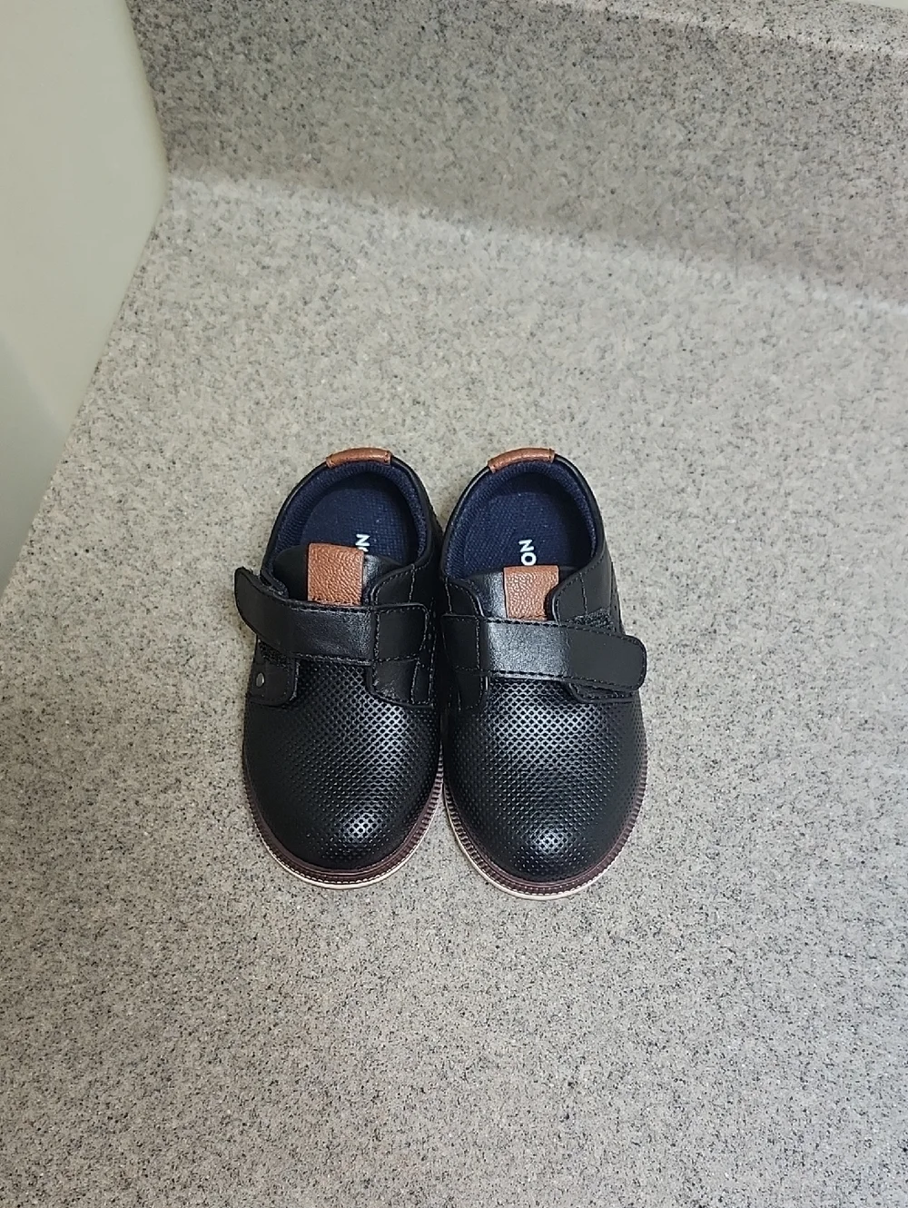 Kids Black Dress Shoes with Brown Accent - Velcro Closure